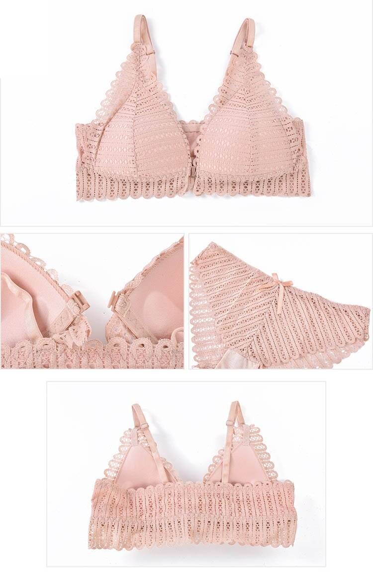 Lace Front Closure Bra With Panties Set