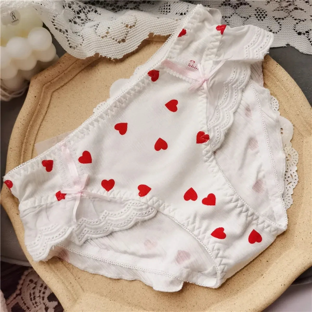 Cotton Lace Low Waist Panties with Fruit Print & Bows – Kawaii Lingerie