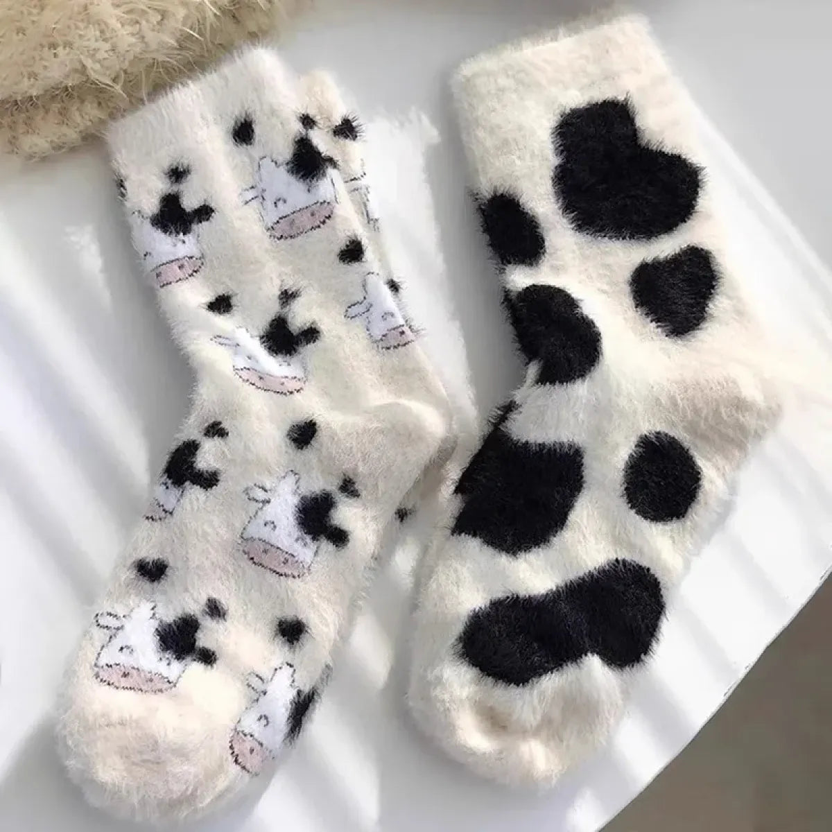Cute Cow Mink Velvet Socks - Women's Winter Boot Socks