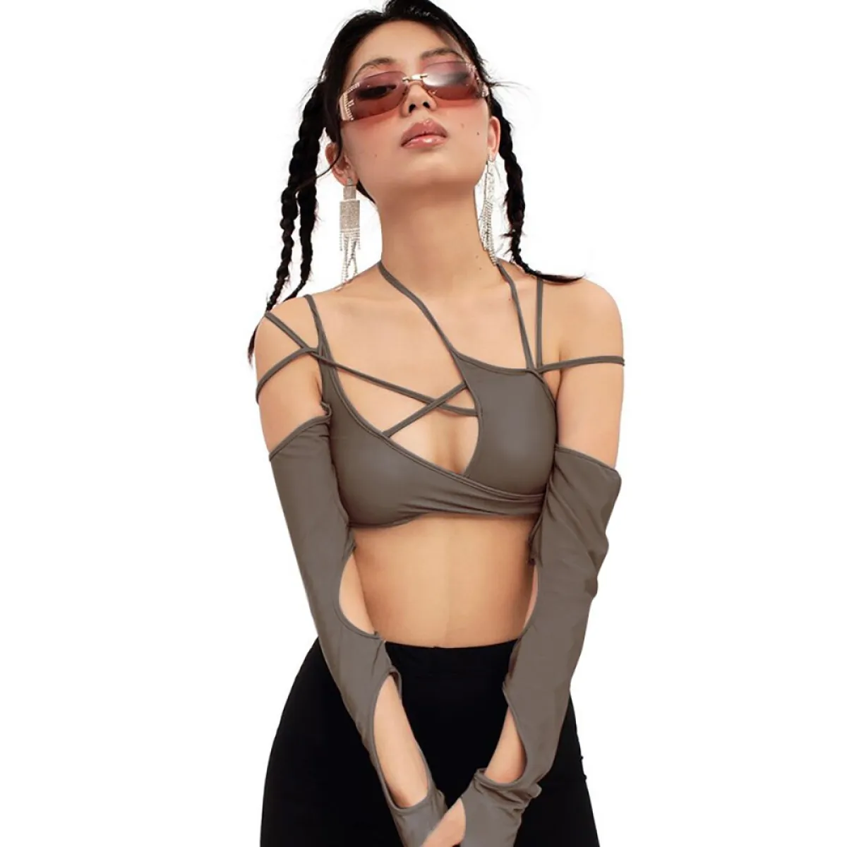 Cyber Punk Long Sleeve Crop Top