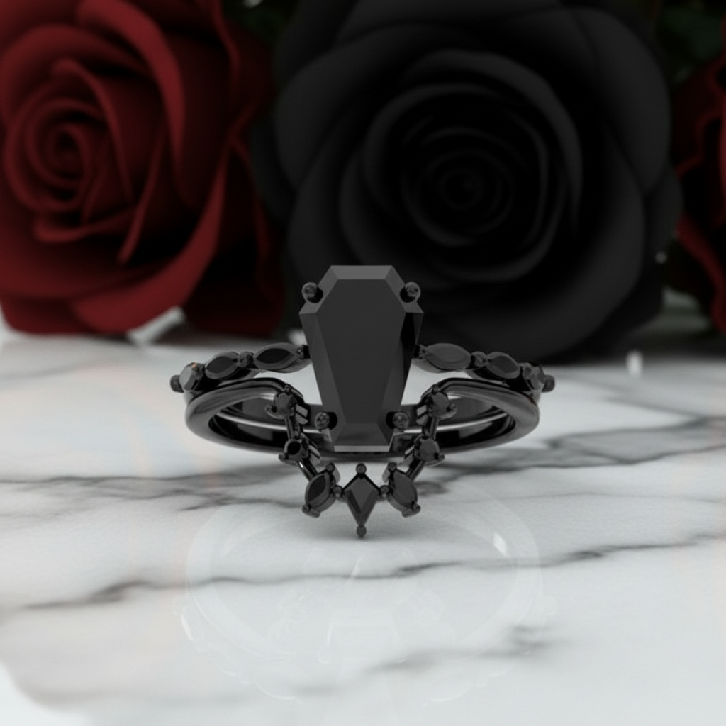 Devoted To You - Limited Coffin Cut Diamond Gothic Ring Set