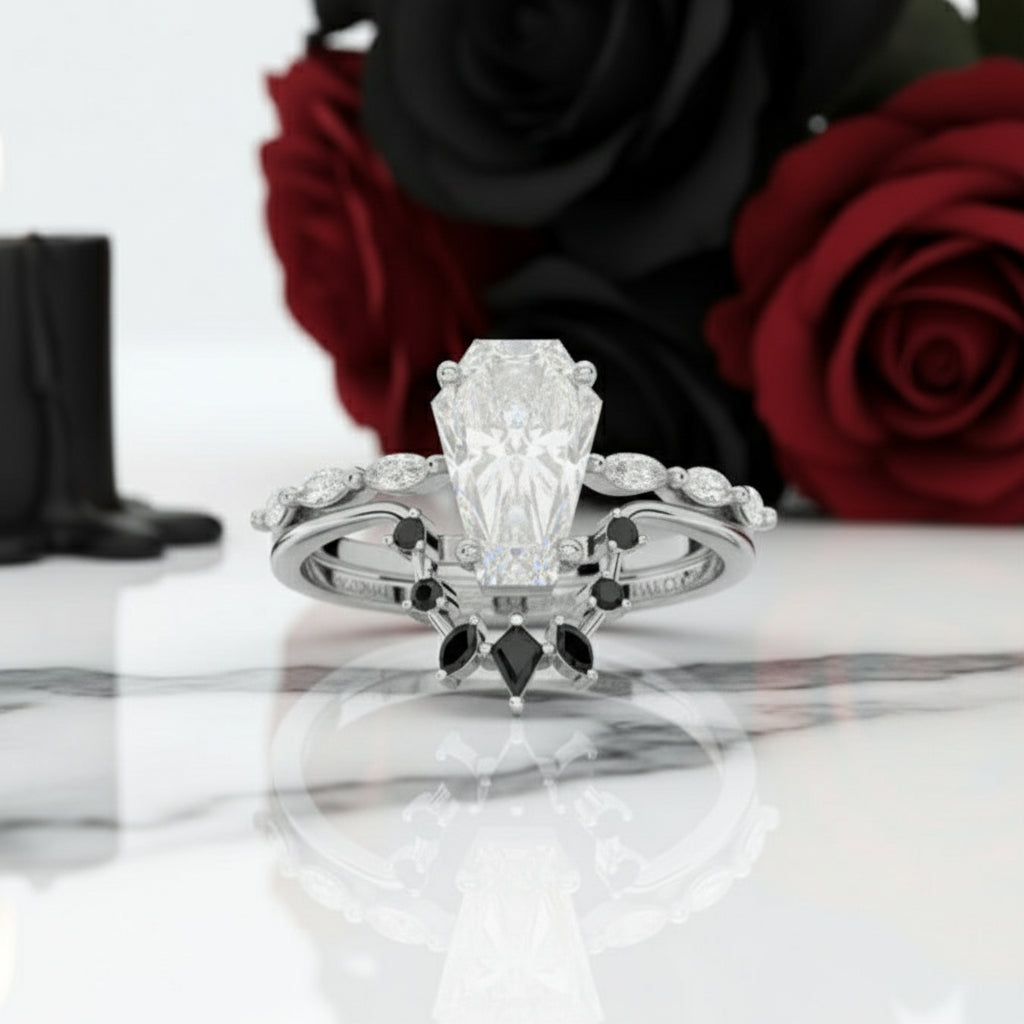 Devoted To You - Limited Coffin Cut Diamond Gothic Ring Set