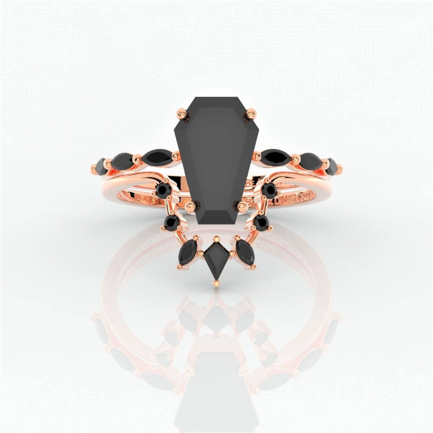 Devoted To You- Limited Coffin Cut Diamond Gothic Ring Set