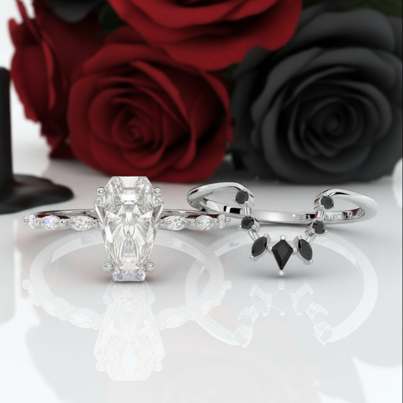 Devoted To You - Limited Coffin Cut Diamond Gothic Ring Set