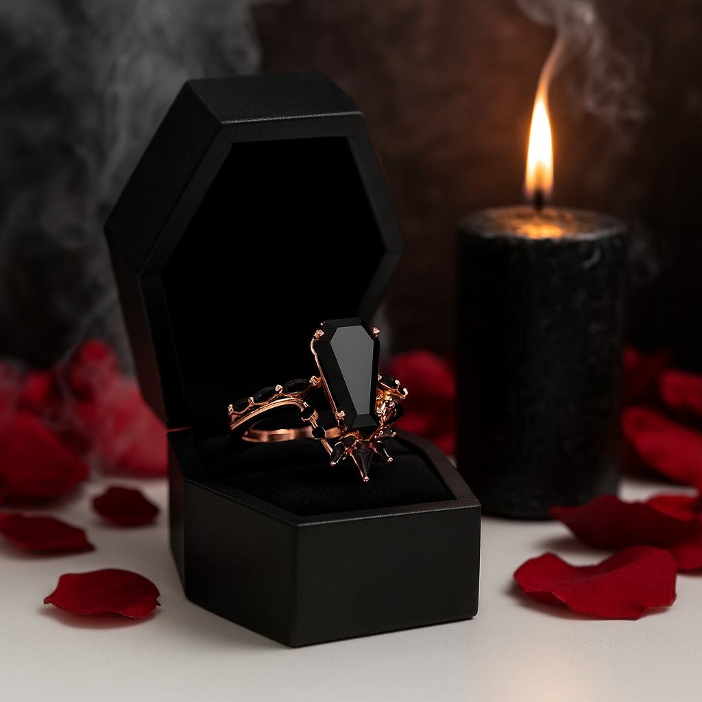 Devoted To You- Limited Coffin Cut Diamond Gothic Ring Set