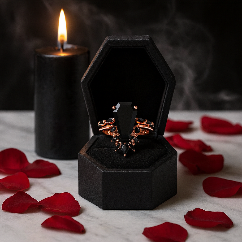 Devoted To You- Limited Coffin Cut Diamond Gothic Ring Set