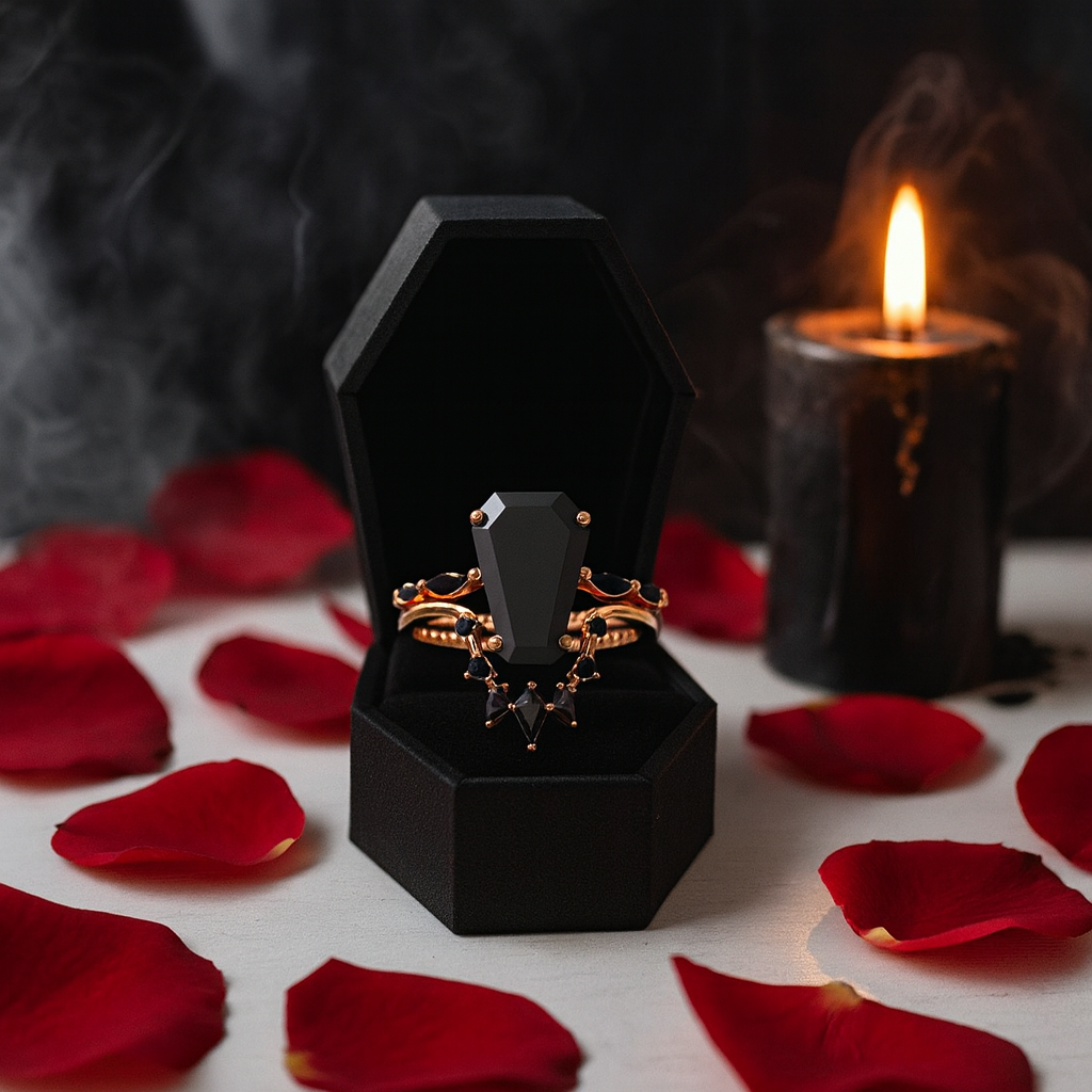 Devoted To You- Limited Coffin Cut Diamond Gothic Ring Set