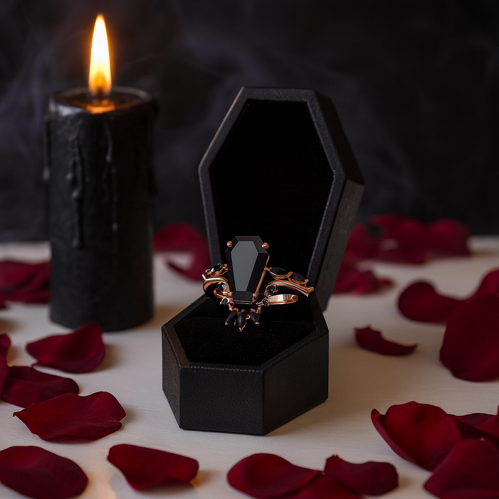 Devoted To You- Limited Coffin Cut Diamond Gothic Ring Set