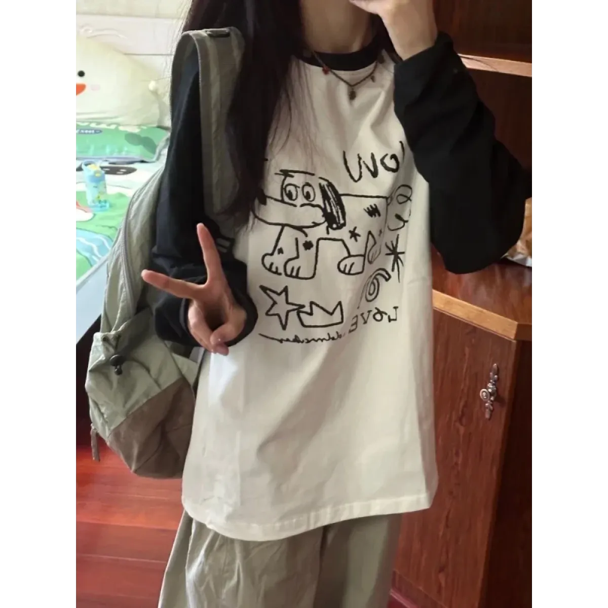 Doodle Delight Layered Tee – Quirky Sketch Art Oversized Tee