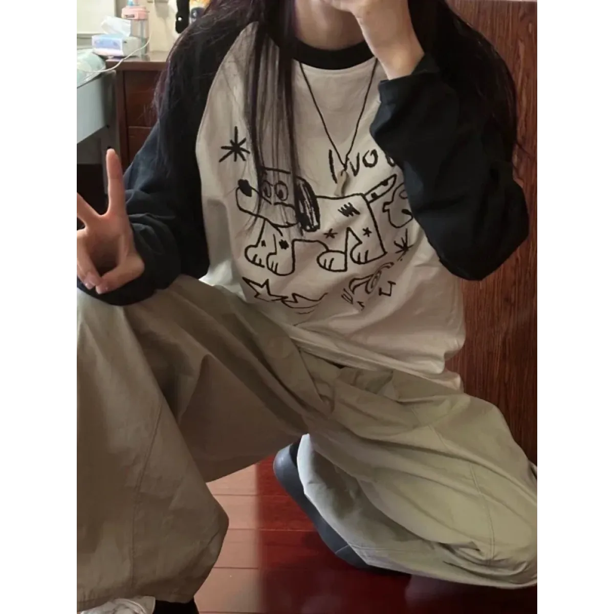 Doodle Delight Layered Tee – Quirky Sketch Art Oversized Tee