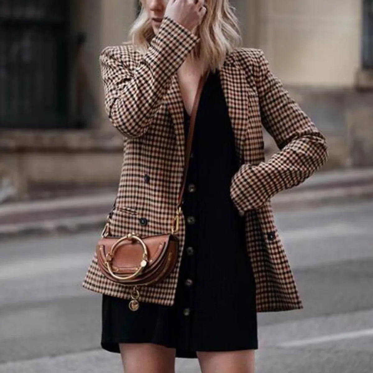 Double Breasted Checkered Blazer