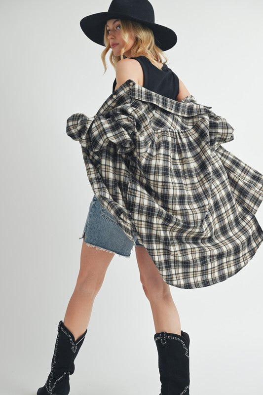 Aemi + Co Plaid Button Up Flannel Shirt with Chest Pocket