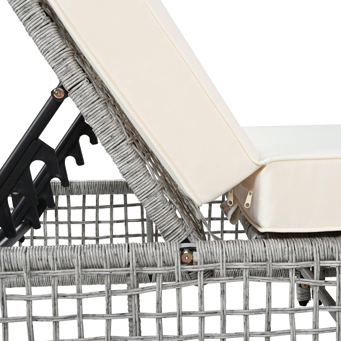 Outdoor Lounge Chair, Patio Chaise Lounge with 5-Position Backrest, Rattan Outdoor Lounge Chair with Cushion and Wheels for Poolside, Backyard, Garden