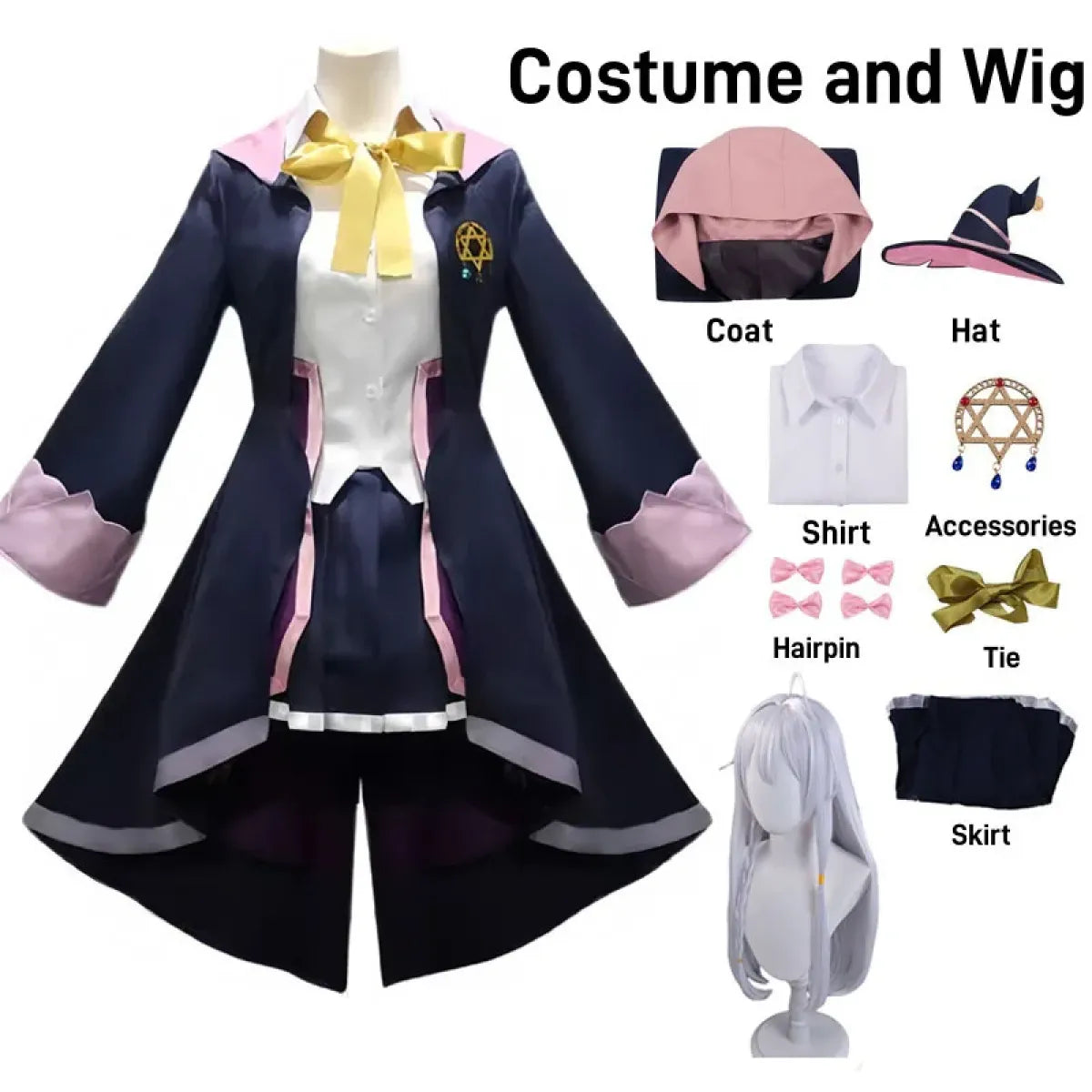The Journey of Elaina Cosplay Costume - Witch Hat, Wig, Party Dress