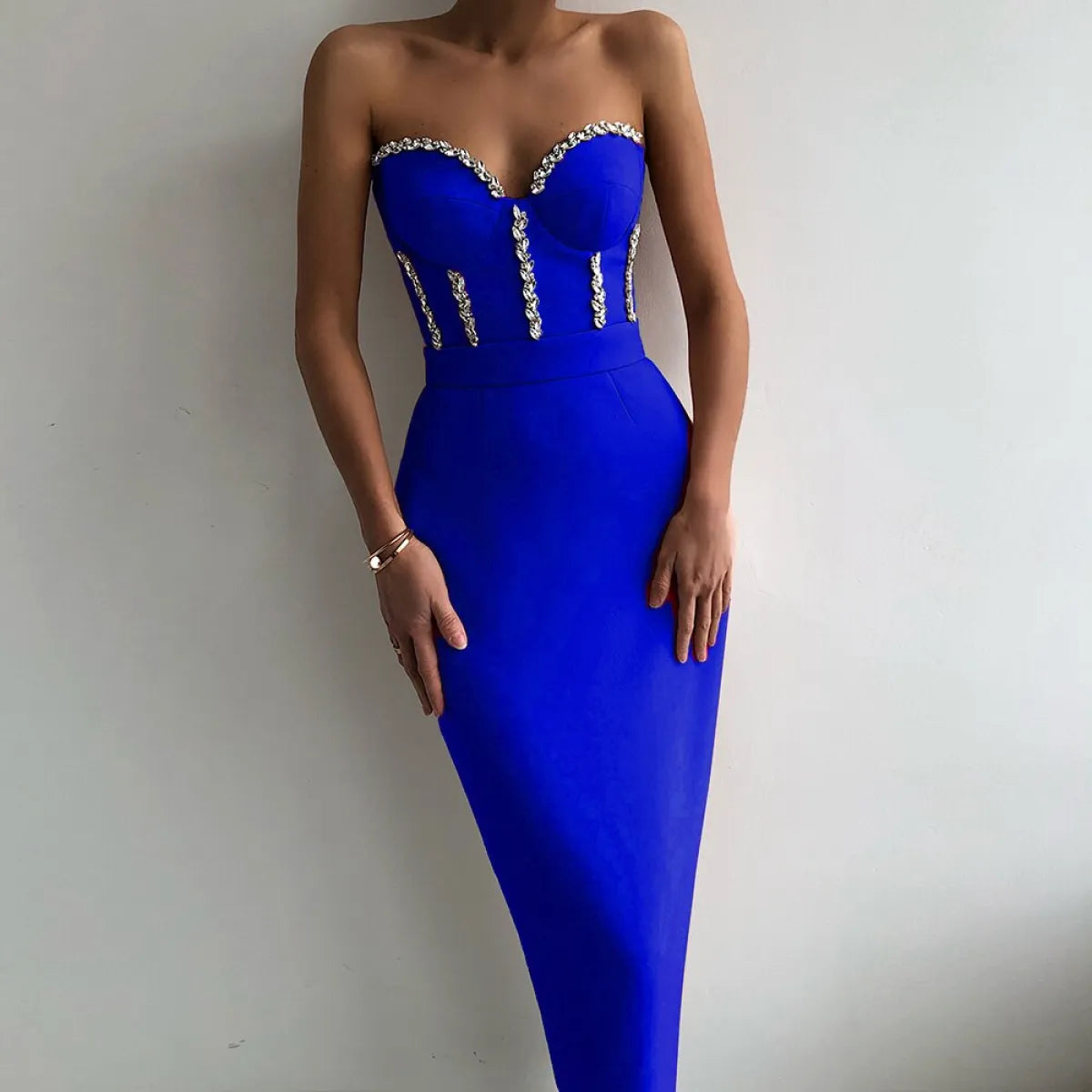 Elegant Beading Party Midi Dress