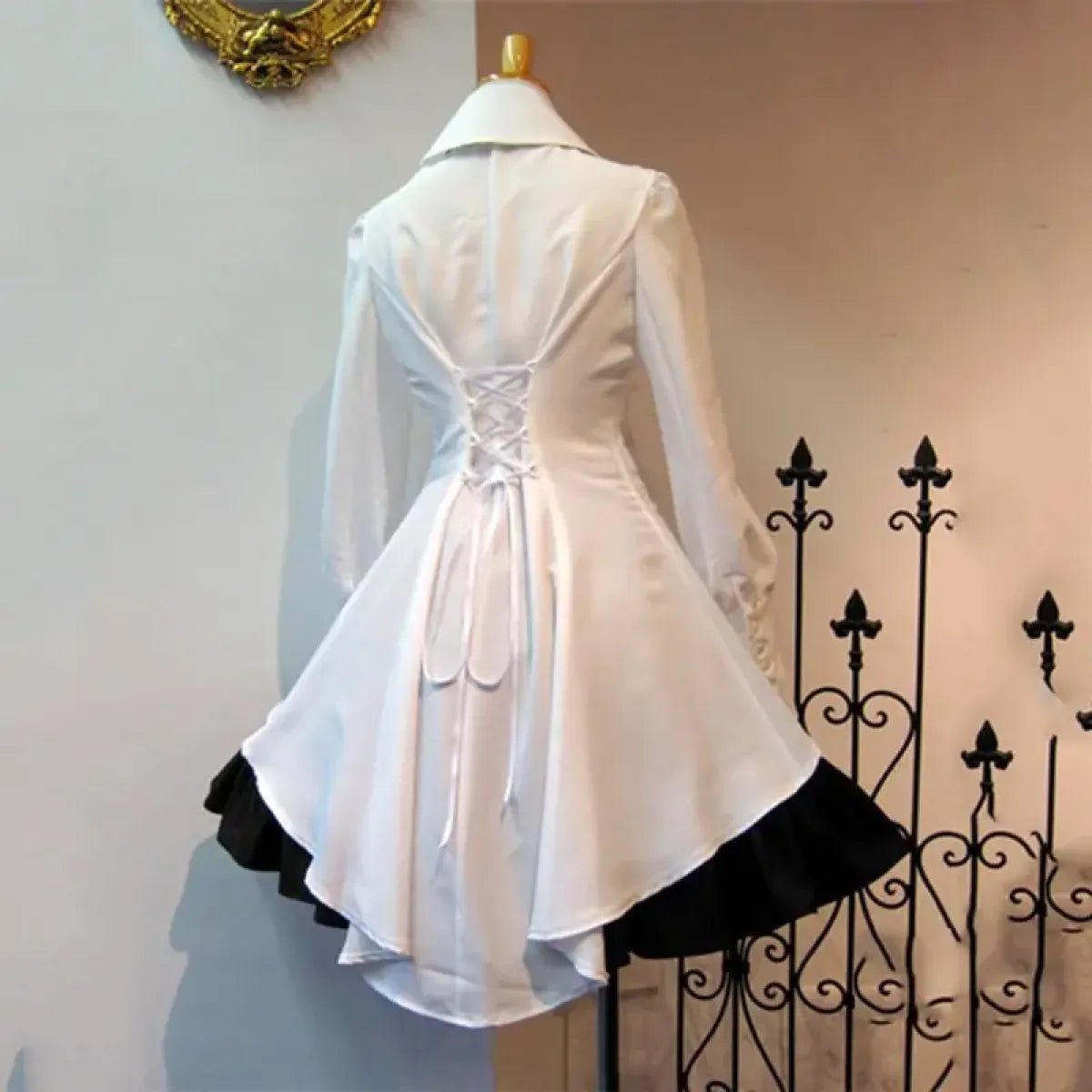 Elegant Gothic Lolita Dress - Big Bow Collar, Lace-Up Pleated Design