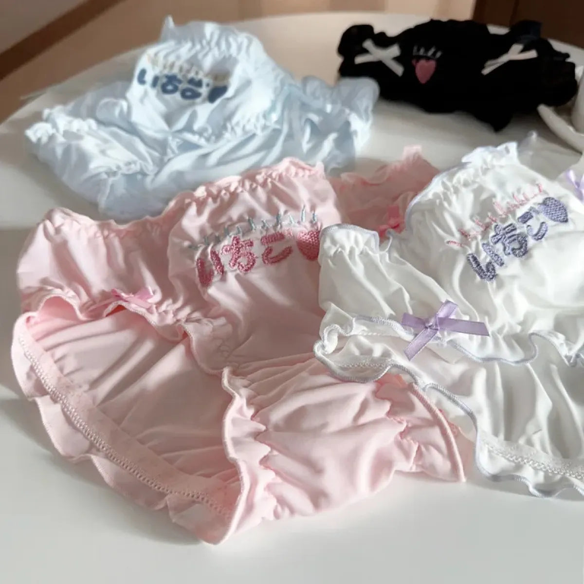 Embroidered Ruffle Ice Silk Mid-Waist Panties – Kawaii Lingerie