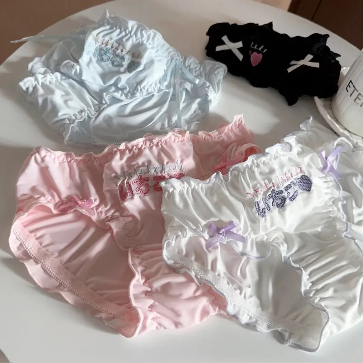 Embroidered Ruffle Ice Silk Mid-Waist Panties – Kawaii Lingerie