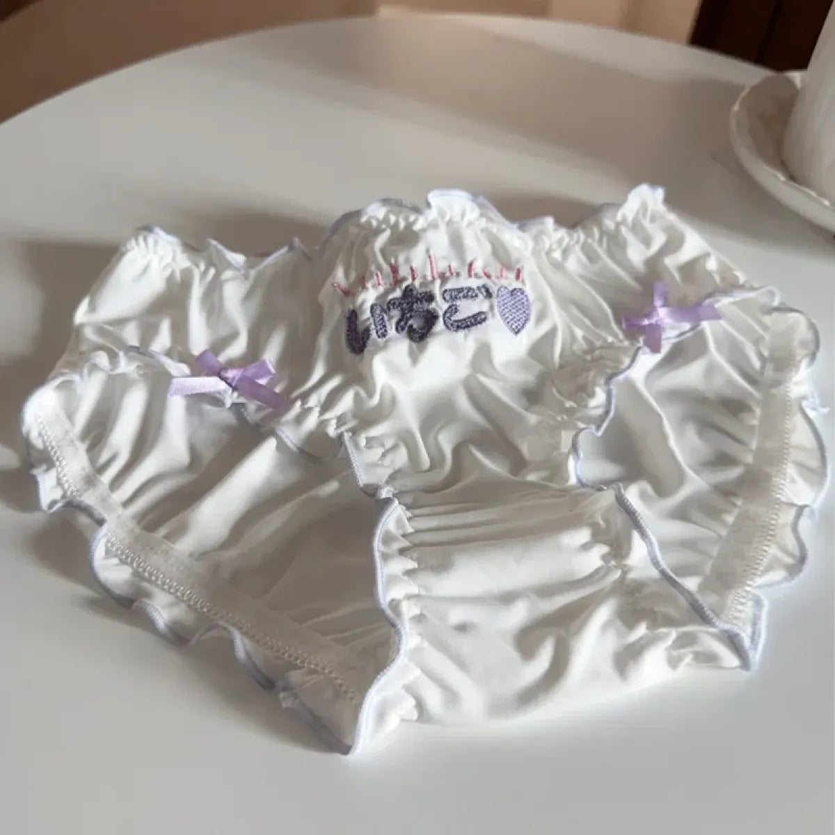 Embroidered Ruffle Ice Silk Mid-Waist Panties – Kawaii Lingerie