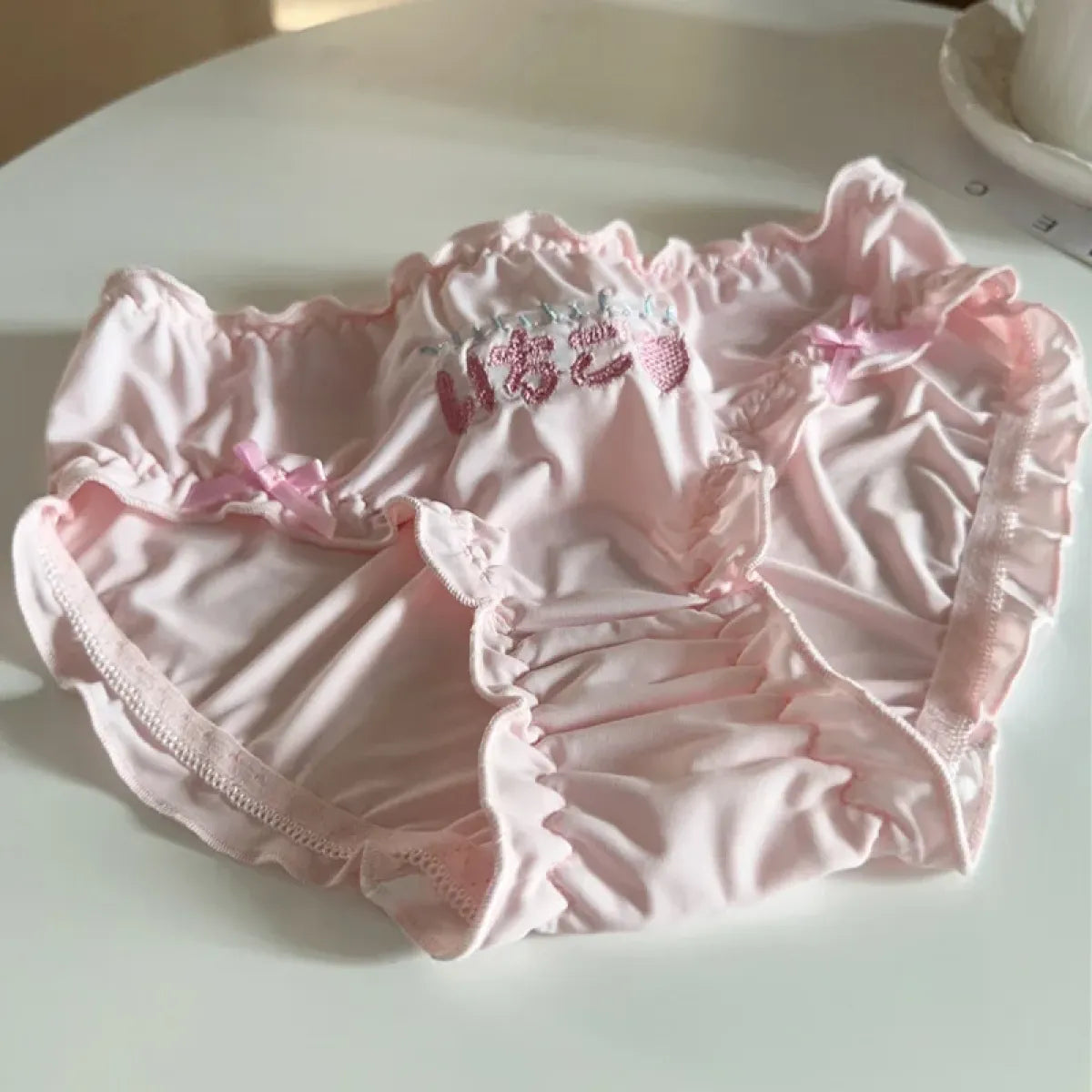 Embroidered Ruffle Ice Silk Mid-Waist Panties – Kawaii Lingerie