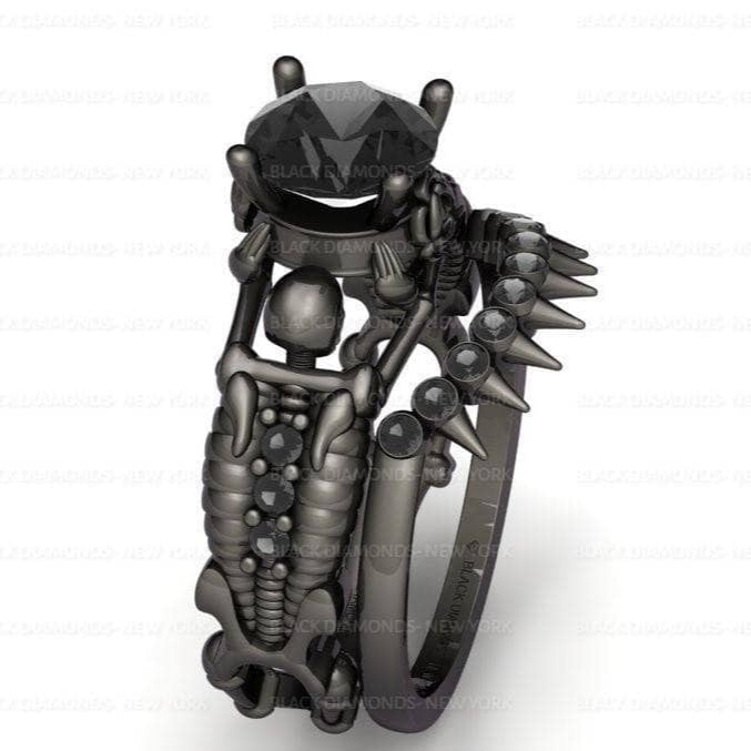 Eternal Adoration- 1.5 Carat Black Diamond Gothic Ring Set