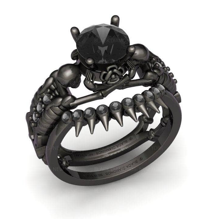 Eternal Adoration- 1.5 Carat Black Diamond Gothic Ring Set