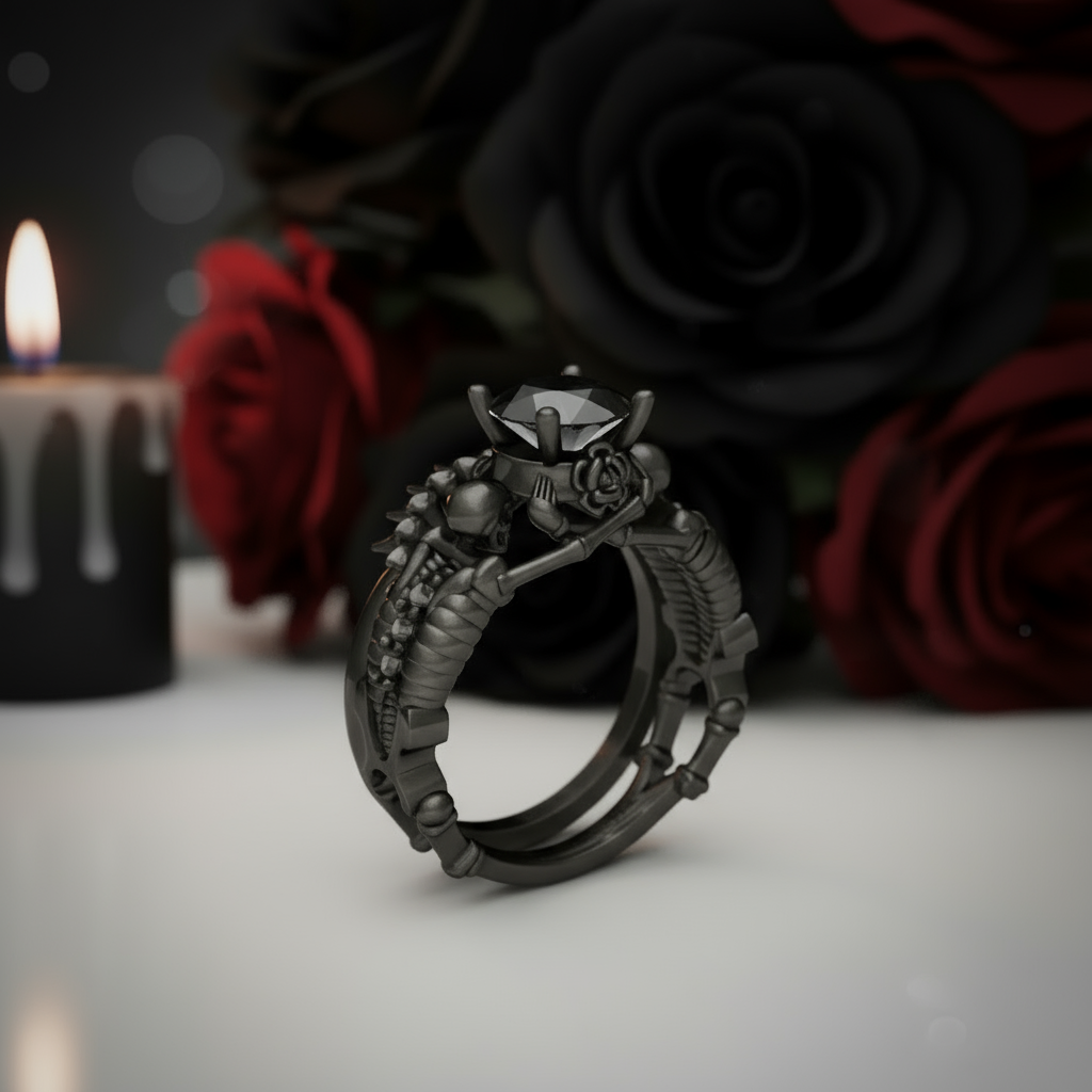 Eternal Adoration- 1.5 Carat Black Diamond Gothic Ring Set