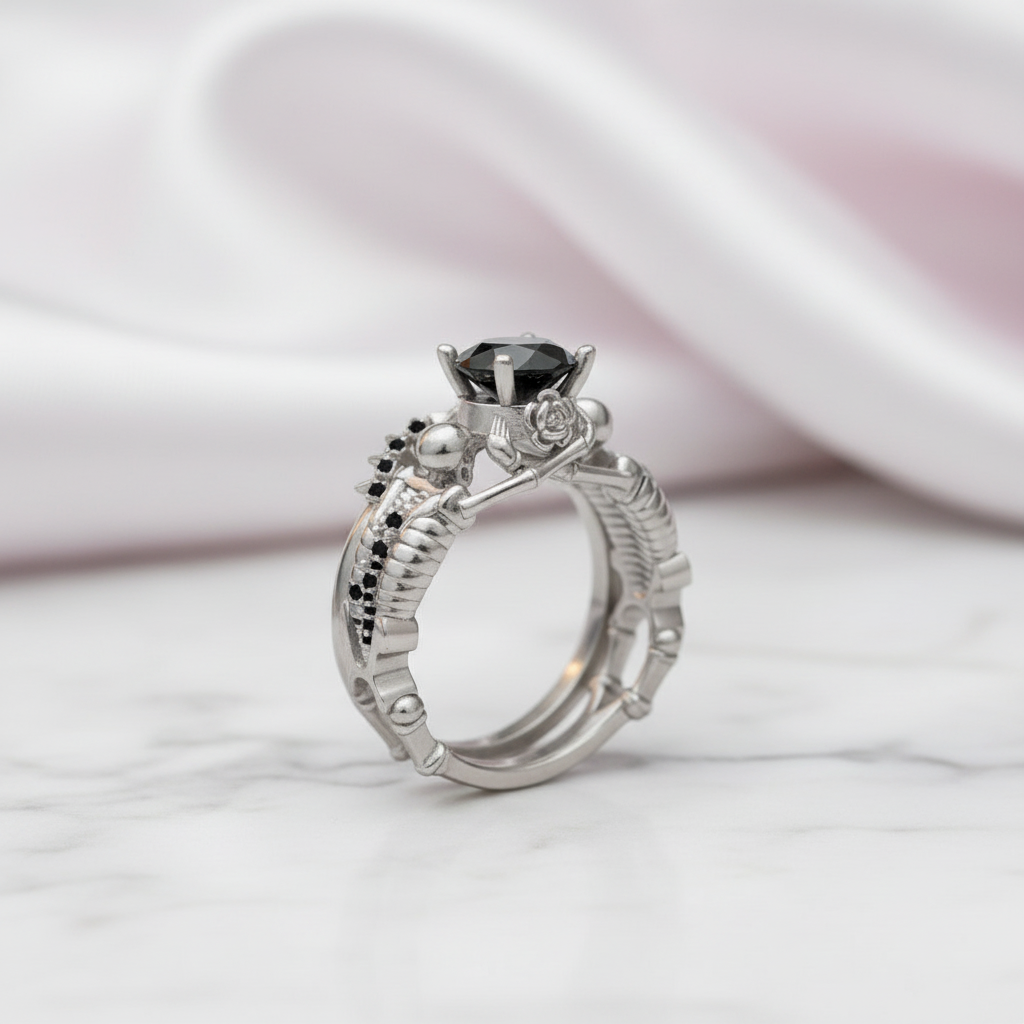 Eternal Adoration- 1.5 Carat Black Diamond Gothic Ring Set