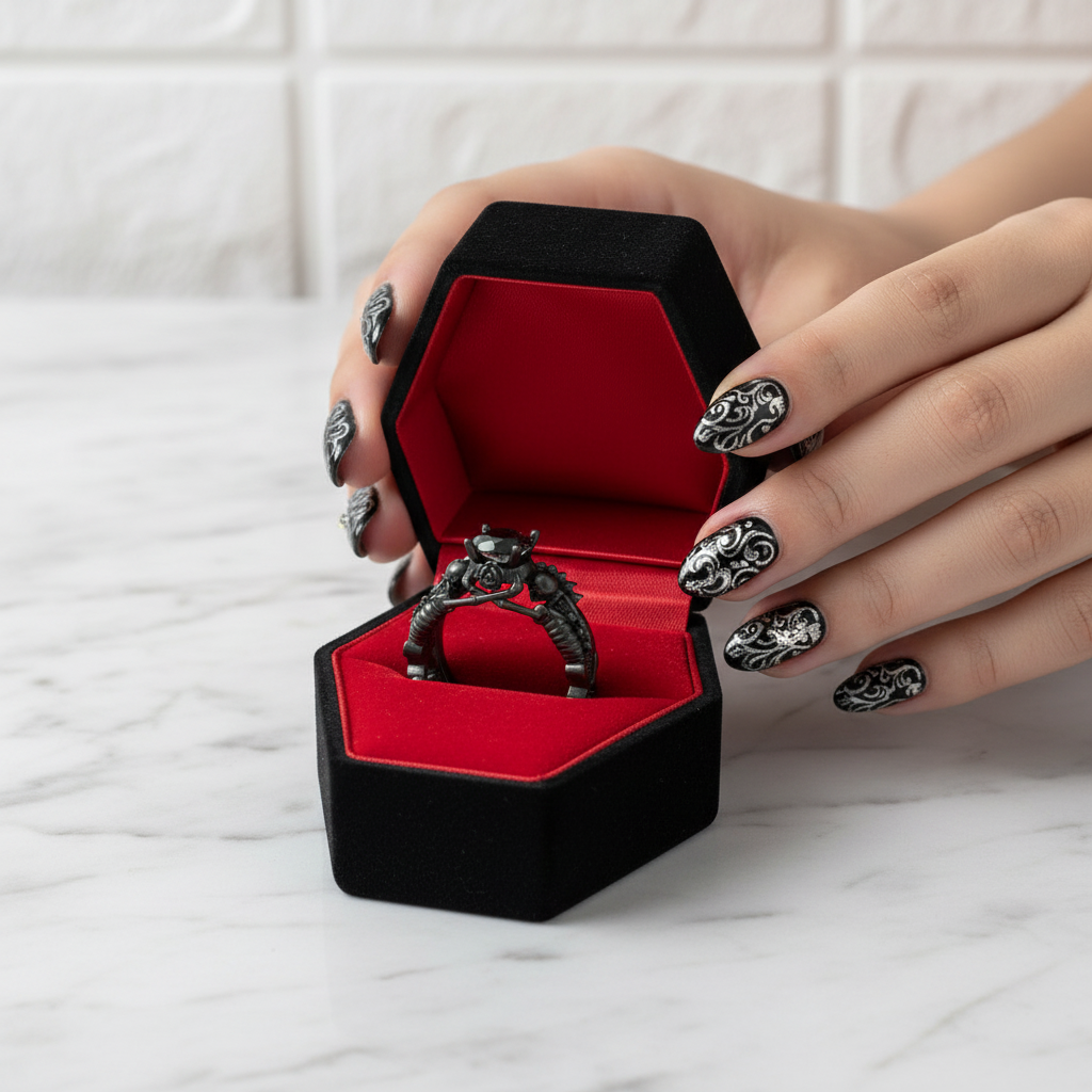 Eternal Adoration- 1.5 Carat Black Diamond Gothic Ring Set