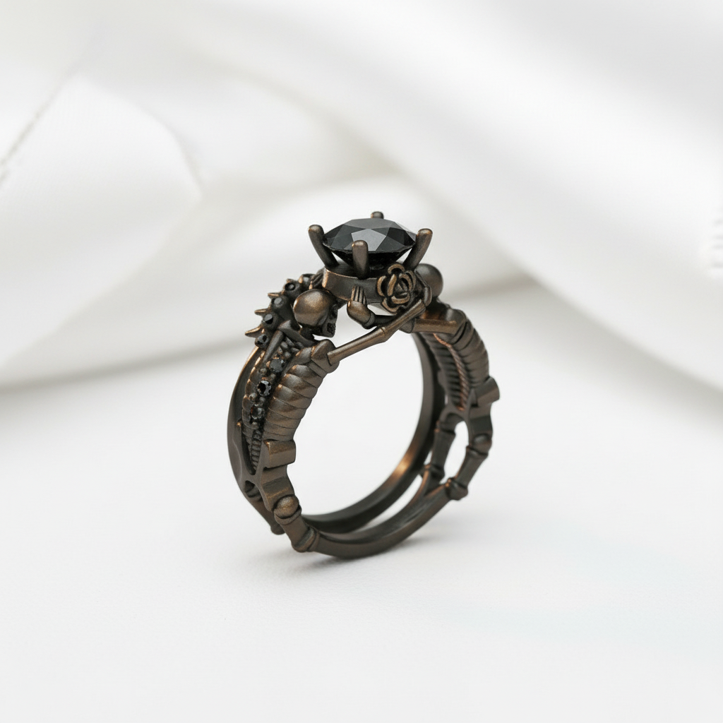 Eternal Adoration- 1.5 Carat Black Diamond Gothic Ring Set