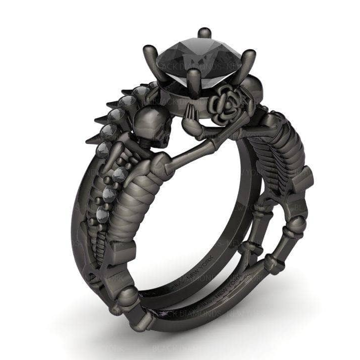 Eternal Adoration- 1.5 Carat Black Diamond Gothic Ring Set