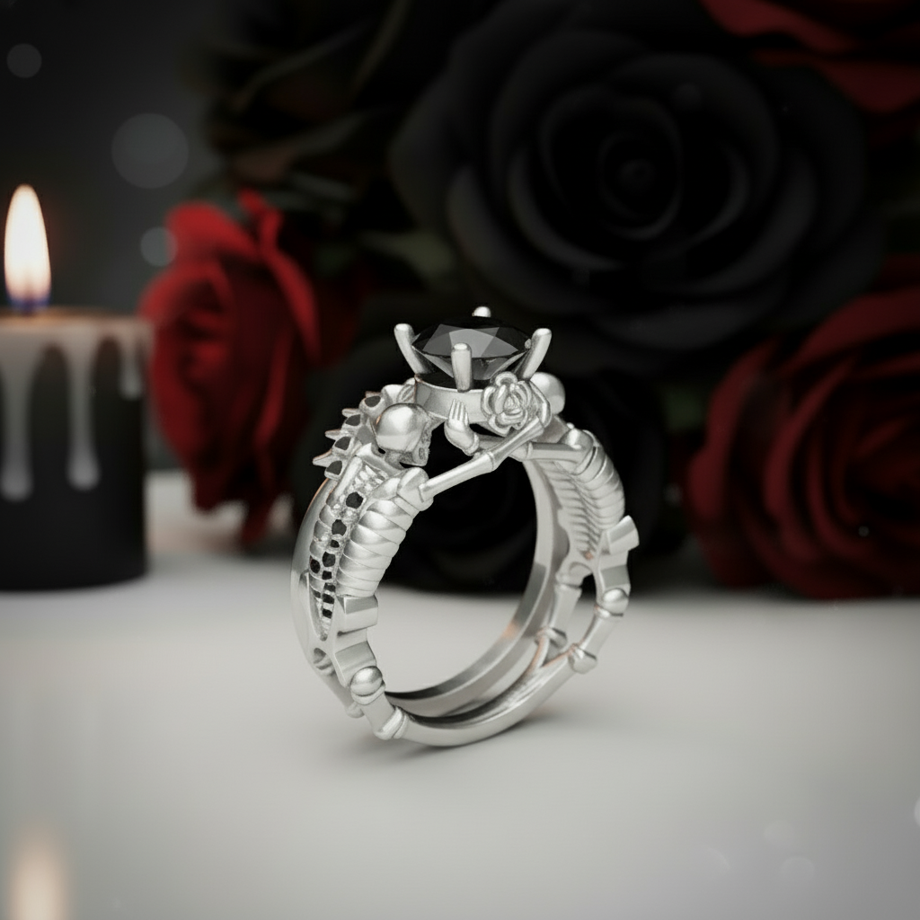 Eternal Adoration- 1.5 Carat Black Diamond Gothic Ring Set