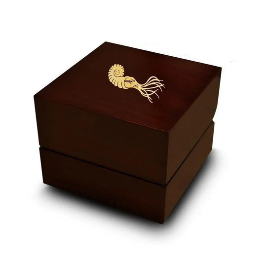 Ammonite Engraved Chocolate Dark Wood Personalized Wooden Wedding Ring Box