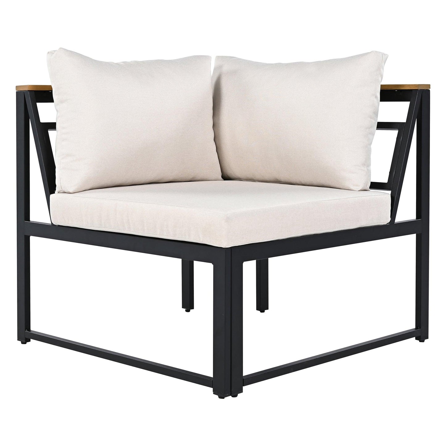 Patio Furniture Set with Loveseats, 4 Pieces Outdoor Sofa Set with Waterproof Cushions, Durable Iron-Wood Design for Garden, Backyard, Poolside