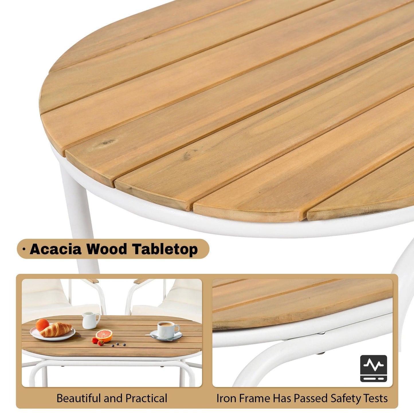 Outdoor Chaise Lounge Chairs Set of 3 with Acacia Side Table, Pool Lounge Chairs for Lawn, Deck, Beach