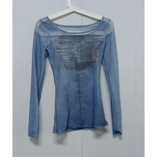 Sheer Skeleton Print Harajuku Top – Fairy Grunge Y2K Slim Fit