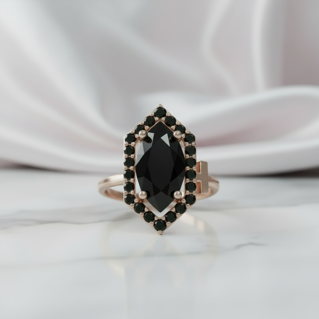 Fate- 1 Carat Black Diamond Victorian Gothic Ring