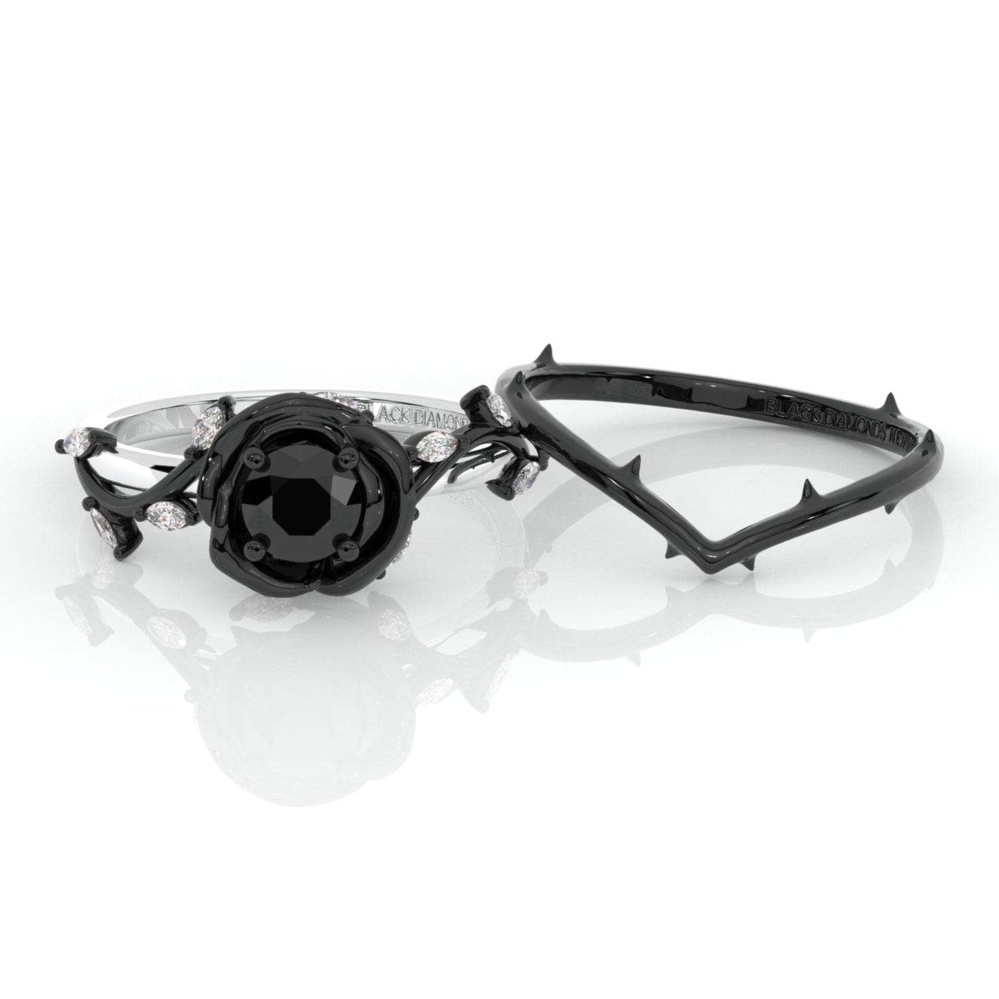 Black Rose- .50ct Round Cut Diamond Modern Goth Engagement Rings