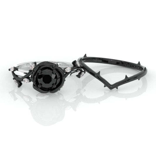 Black Rose- .50ct Round Cut Diamond Modern Goth Engagement Rings
