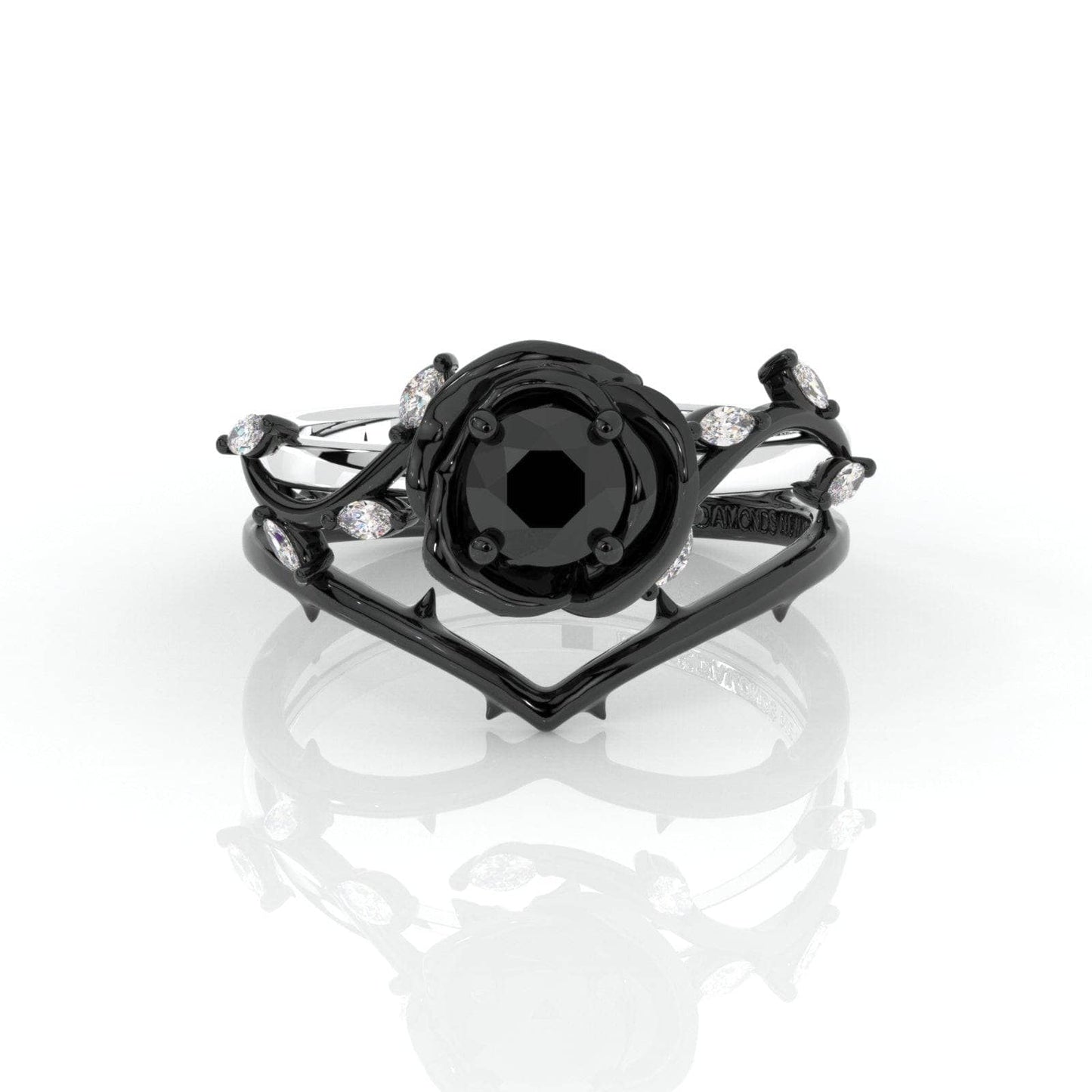 Black Rose- .50ct Round Cut Diamond Modern Goth Engagement Rings