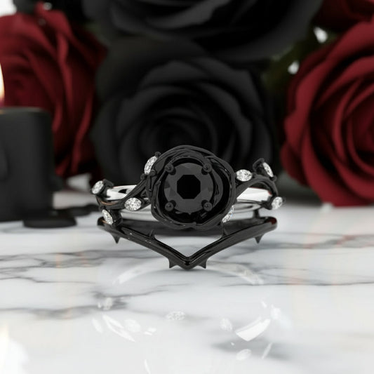 Black Rose- .50ct Round Cut Diamond Modern Goth Engagement Rings