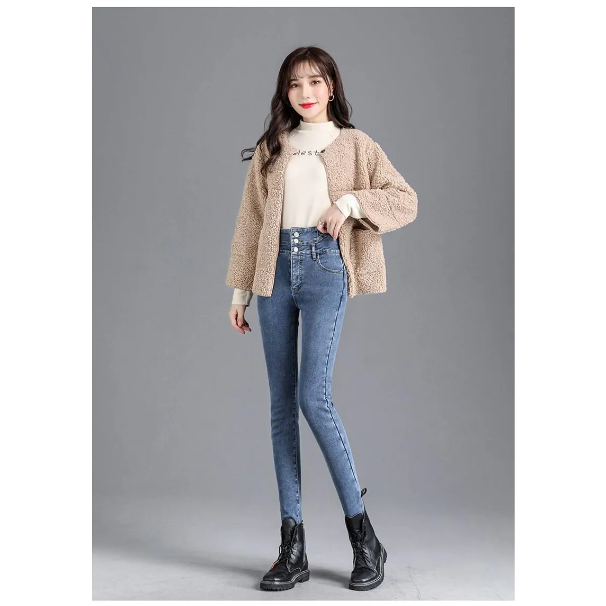 Thick Fleece High-waist Skinny Jeans
