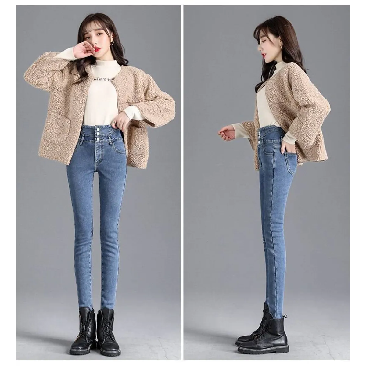 Thick Fleece High-waist Skinny Jeans