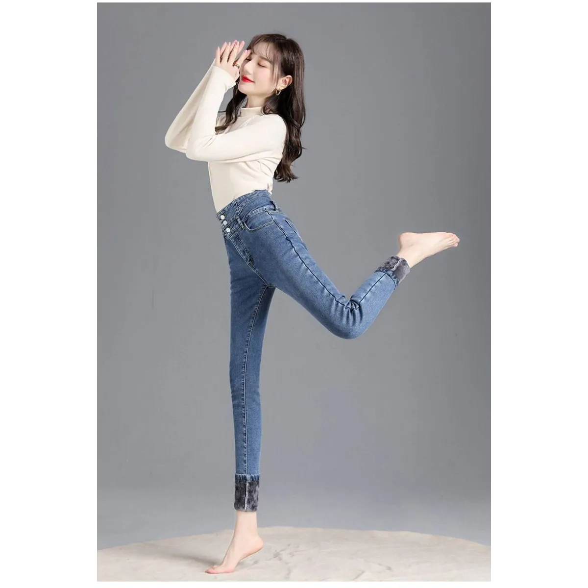 Thick Fleece High-waist Skinny Jeans