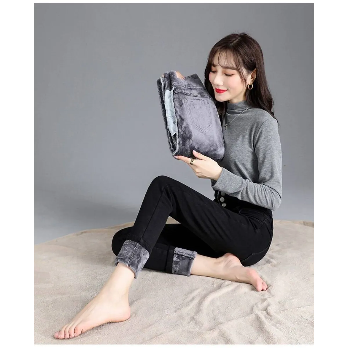 Thick Fleece High-waist Skinny Jeans