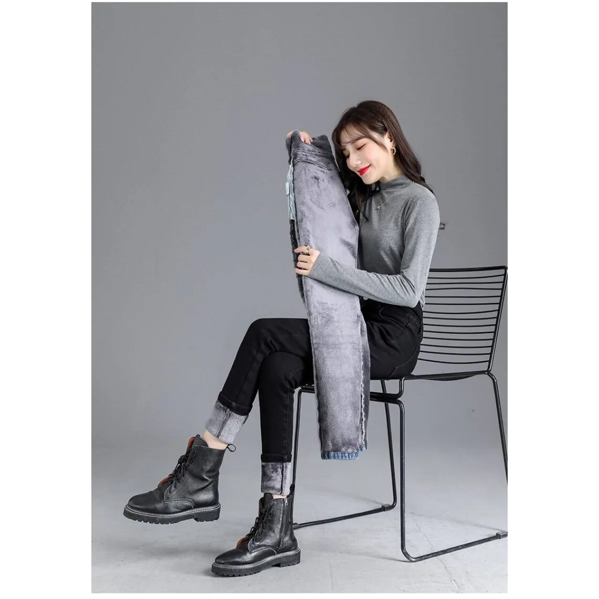 Thick Fleece High-waist Skinny Jeans