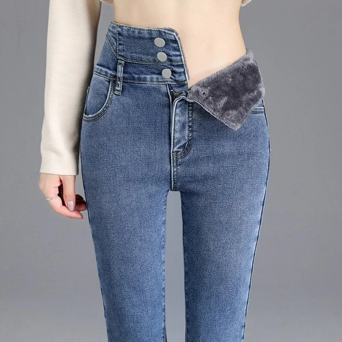 Thick Fleece High-waist Skinny Jeans