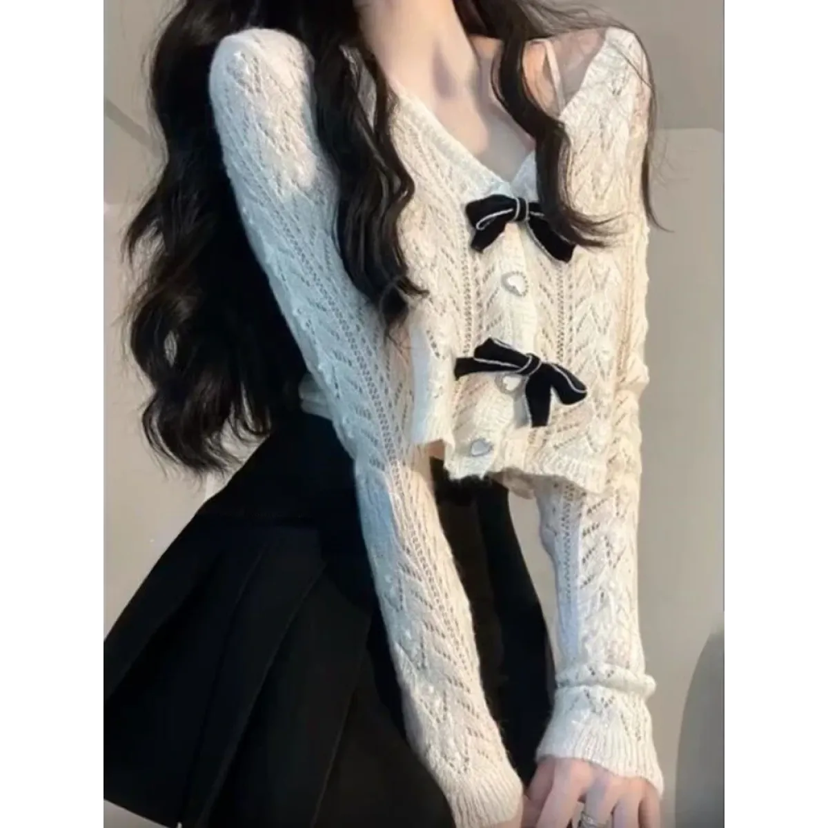 Knit Bow Cardigan – French Elegant Y2K Aesthetic