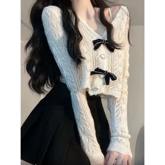 Knit Bow Cardigan – French Elegant Y2K Aesthetic