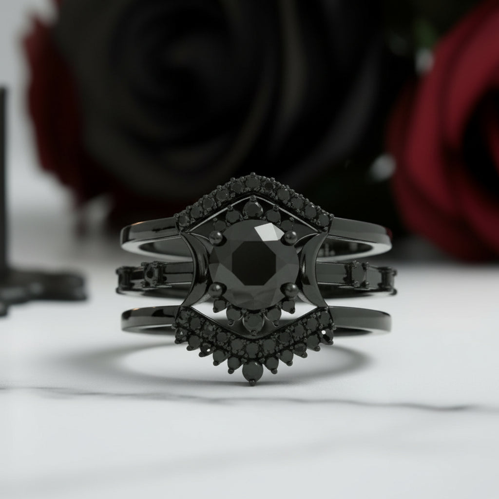 Full Moon- Radiant Celestial Moon Round Created Diamond Gothic Engagement Ring